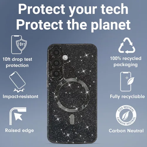 Vista 5 de Svanove Funda magnética con purpurina para Samsung Galaxy S22, compatible con Magsafe Cute, brillante, brillante, estética, dura y brillante