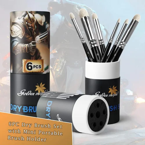 Vista 4 de Golden Maple Dry Brush - Juego de pinceles para pintura en miniatura, 6 unidades, modeladores profesionales, pinceles de pintura en miniatura