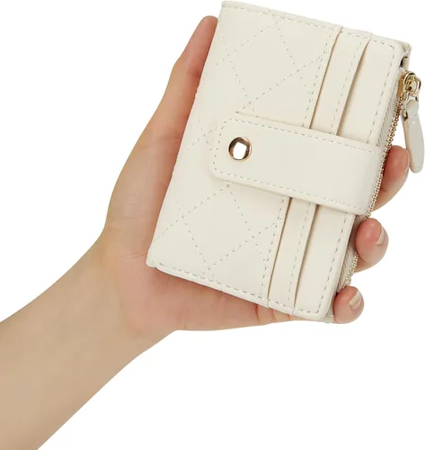 Vista 39 de Cartera de cuero para mujer, pequeña, compacta, plegable, con bolsillo para monedas con cremallera