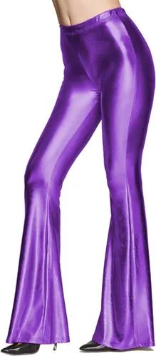 Vista 2 de SIAEAMRG Pantalones acampanados con lentejuelas metálicas brillantes de cintura alta y elástico con parte inferior acampanada para mujer, pantalones