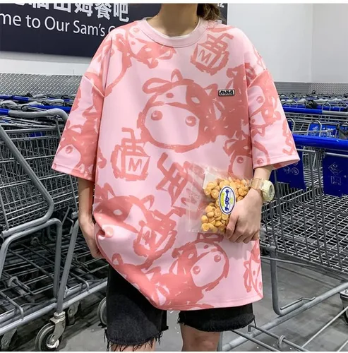 Vista 3 de CYee Mens Y2K Cartoon Print Oversized T-Shirt Summer Hip-hop Indie Sweatshirt Goth Harajuku Indie Streetwear