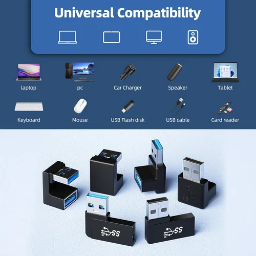 Vista 6 de Paquete de 6 adaptadores USB 3.1 de 180 grados y 90 grados, conector extensor USB A macho a hembra de ángulo izquierdo y recto para PC, laptop