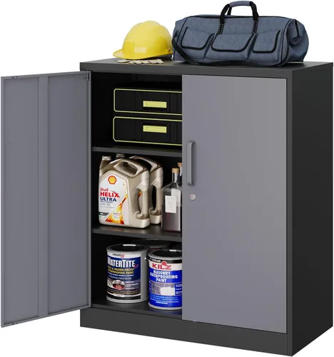 Vista 18 de MIIIKO Gabinete de Metal para Almacenamiento, Gabinete de Almacenamiento de Acero Alto con Puerta con Cerradura y 5 Estantes, Organizador de Negro