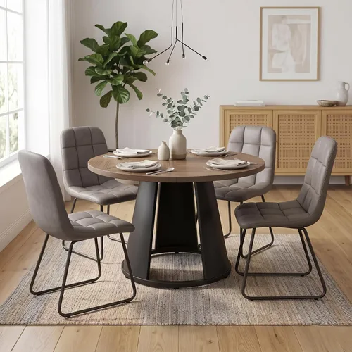 Vista 8 de HIPIHOM Juego de mesa de comedor redonda de 47.2 pulgadas para 4 mesas de madera modernas con 4 sillas tapizadas, base de pedestal de metal, muebles