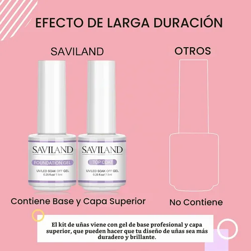 Vista 4 de SAVILAND Builder - Kit de gel para uñas, juego de colores blanco y rosa transparente Includes 100 Nail Forms, Brush, Base & Top Gel, For Nail Kit