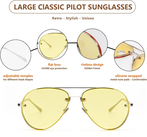 Vista 5 de Xpectrum Gafas de sol clásicas de doble puente de metal estilo aviador para mujeres y hombres, gafas de sol retro UV400 sin montura