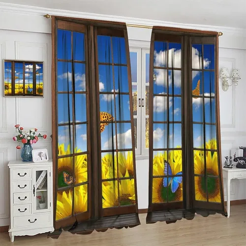 Vista 121 de Cortinas de paisaje, ventana 3D, primavera, bosque, vida silvestre, paisajes de naturaleza, dormitorio, sala de estar, cortinas térmicas opacas de 2