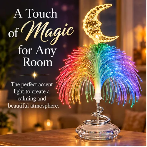 Vista 4 de BANBERRY DESIGNS Lámpara de luna de fibra óptica: luz LED de escritorio que cambia de color, luz nocturna a pilas, lámpara decorativa de fibra