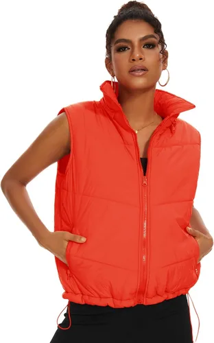 Vista 2 de Micoson Chalecos acolchados para mujer, de invierno, sin mangas, con capucha, con cremallera, cuello alto, con bolsillo, ajuste holgado