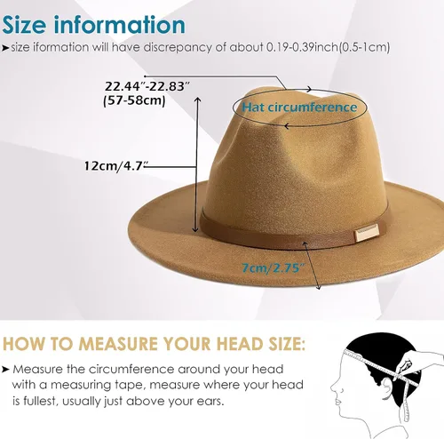 Vista 10 de Sombreros Fedora para hombre, sombrero Panamá de ala ancha con cinturón clásico Unisex Felt Fedora, Adjustable Fit, Breathable Sweatband, All-Day