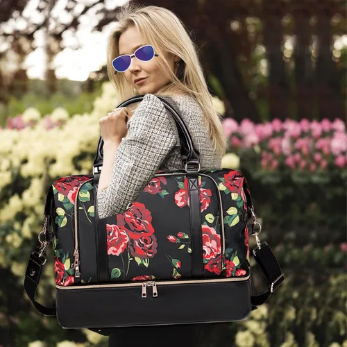 Vista 17 de CAMTOP - Bolsa de viaje de fin de semana para mujer, bolsa de lona con espacio para laptop de15.6 pulgadas