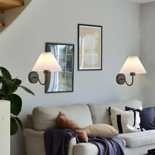 Vista 4 de Lámpara de pared de tela plisada, linterna de pared nórdica para interiores, elegante apliques de pared de cabecera única, lámpara de pared de lino