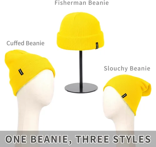 Vista 23 de Gorros de lana para mujeres y hombres, unisex, de punto suave, con puños, diseño de calavera, elástico, color sólido, sombreros de invierno