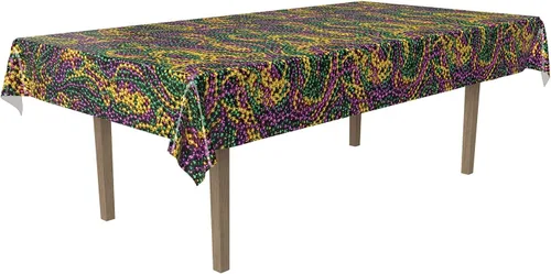 Vista 9 de Beistle Mantel de cuentas de Mardi Gras, 54 x 108 pulgadas, 2 piezas – Mantel de plástico, mantel rectangular, decoraciones de Mardi Gras