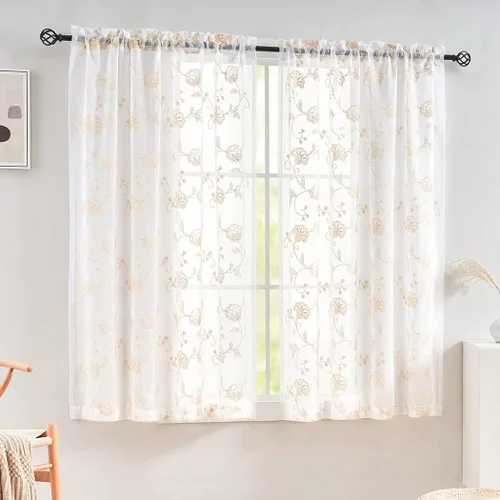 Vista 47 de MYSTIC-HOME Juego de cortinas de niveles transparentes blancas para cocina de 24 pulgadas de largo, tratamiento de cortinas para ventanas pequeñas