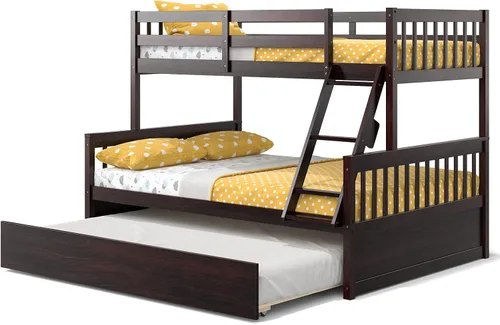 Vista 7 de KOMFOTT Litera de Madera Twin Over Full con Cama Nido, Marco de Cama con Marco de Madera de Pino Maciza, Litera que Ahorra Espacio con Escalera