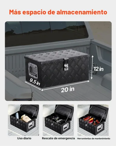 Vista 2 de VEVOR Caja de Herramientas de Aluminio Resistente para Cama de Camión, Caja de Herramientas con Placa Estriada con Mango Lateral y Llaves de Negro
