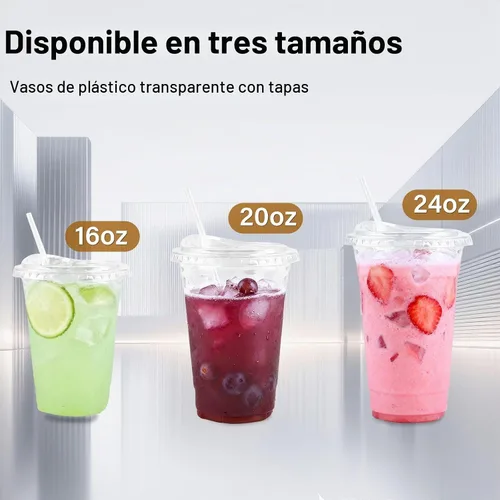 Vista 7 de Vasos de plástico desechables transparentes de 20 onzas con popotes y tapas para sorber, paquete de 50 vasos de plástico transparente, vasos