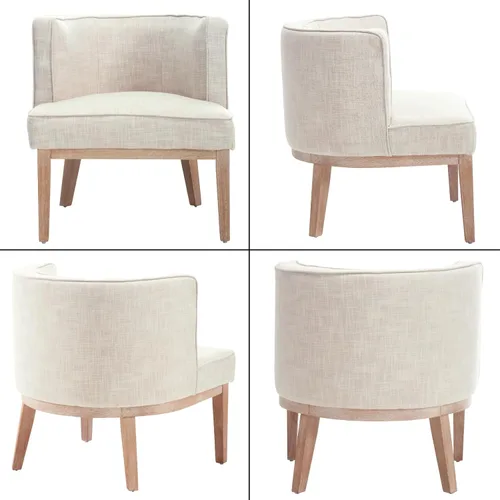Vista 3 de BESTANO Silla decorativa con brazo de barril con patas de madera, cómoda silla lateral de barril tapizada de lino con respaldo para sala de estar