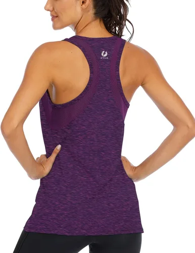 Vista 16 de ICTIVE - Camiseta sin mangas de entrenamiento para mujer, ajuste holgado, malla de yoga, espalda cruzada, espalda abierta Albaricoque