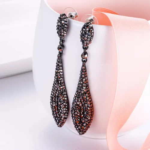 Vista 3 de EVER FAITH - Aretes largos de cristal austriaco para mujer, diseño de doble gota
