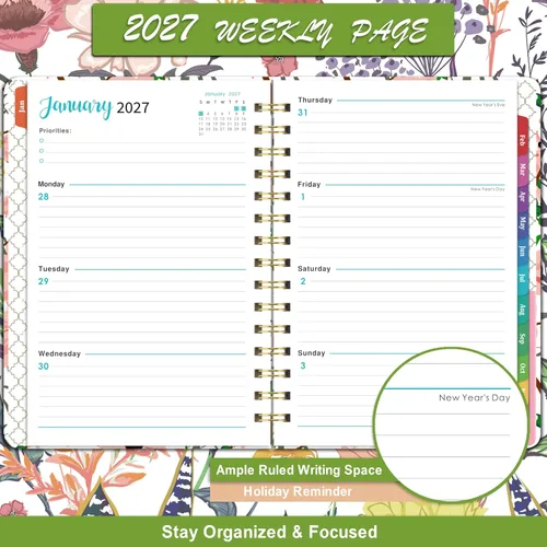 Vista 4 de Agenda 2027 – Agenda semanal y mensual 2027, enero 2027 – diciembre 2027, 6.4 x 8.5 pulgadas con pestañas, tapa dura flexible, papel grueso