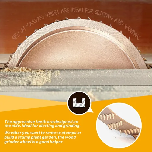 Vista 6 de BLEKOO Juego de 5 Discos de Tallado de Madera para Amoladora Angular, Compatible con 4" y 4 1/2", Eje de 5/8", Moldeador de Madera y Dientes