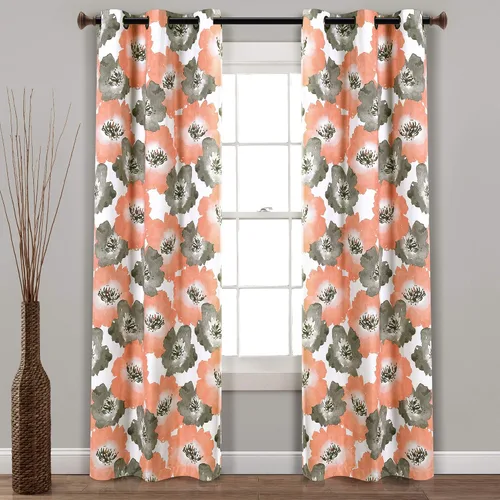 Vista 16 de Lush Decor Julie - Paneles de cortinas de ventana con aislamiento floral y ojales 100% opacas, par, 38" de ancho x 95" de largo, azul y verde Azul