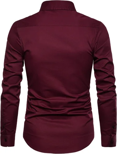 Vista 2 de VANCOOG Camisas de vestir casuales de manga larga con botones y bolsillo en el pecho para hombre
