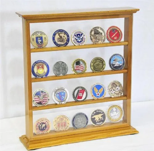 Vista 4 de sfDisplay.com,LLC. 4 Shelves Military Challenge Coin Curio Stand Rack w/UV Protection Viewing from Both Side Negro