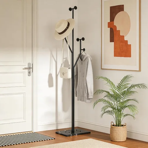 Vista 8 de JIAYUEJU Perchero independiente con forma de árbol de metal con base de mármol resistente, perchero de esquina para dormitorio, entrada, pasillo
