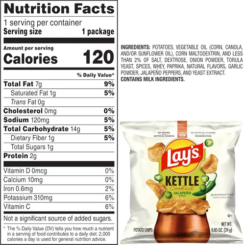 Vista 3 de Lay's Kettle Cooked - Papas fritas sabor jalapeño, 0.85 onzas (paquete con 40 unidades)