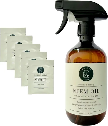 Vista 5 de Recambio en aerosol de aceite de neem 100% prensado en frío para plantas de jardín de interiores y exteriores, hace 80 onzas líquidas The Green