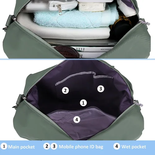 Vista 6 de Bolsas de fin de semana impermeables para mujer, grandes viajes durante la noche, bolsa de lona para entrenamiento, gimnasio, playa, natación