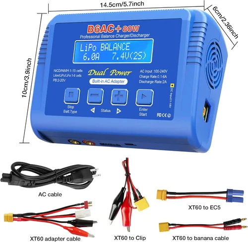Vista 6 de LiPo Cargador de batería RC Balance Cargador de batería rápido Descargador de batería 80W 6A Cargador de batería digital inteligente para 1S-6S LiPo