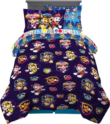 Vista 2 de Franco Juego de edredón y sábanas súper suaves para niños, 5 piezas, tamaño individual, película de Paw Patrol y ropa de cama para niños, manta