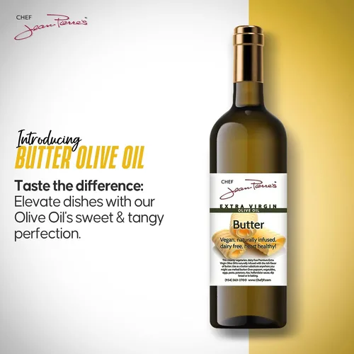 Vista 2 de Chef Jean Pierre's Butter Aceite de oliva – Infundido de forma natural, botella de vidrio de 25 onzas – Eleva tus platos con una ráfaga