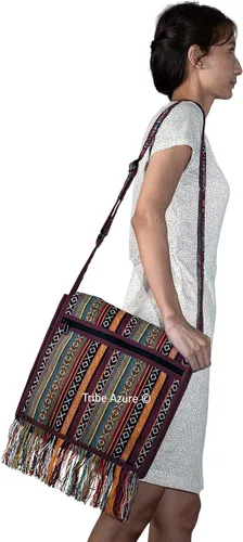 Vista 4 de Tribe Azure Tejido Correa Ajustable Bolso De Hombro Hobo Messenger Mujeres Moda Bolso Único Amplio Borla