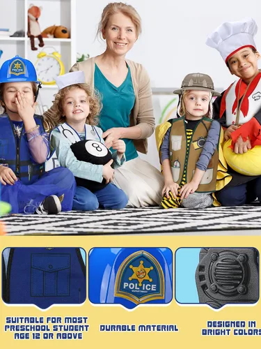 Vista 6 de Hungdao 6 juegos de disfraces para niños, disfraz para niños pequeños de 6 a 10 años para disfrazarse de policía, bombero, médico, trabajador