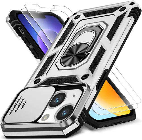 Vista 30 de Funda HakkTaoo para iPhone 13/iPhone 14 de 6.1 Pulgadas con Funda Deslizante para Cámara + Protector de Pantalla (2 Paquetes), Funda Protectora a