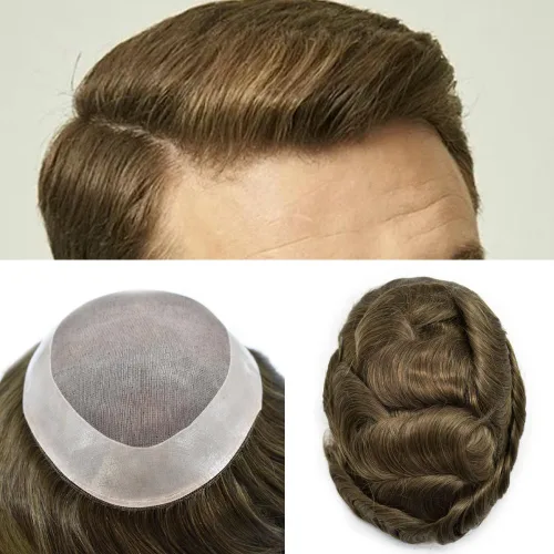 Vista 64 de LOVIN - Sistema de cabello humano para hombres, postizo fino de encaje mono para hombre, prótesis masculina de piel de polietileno alrededor