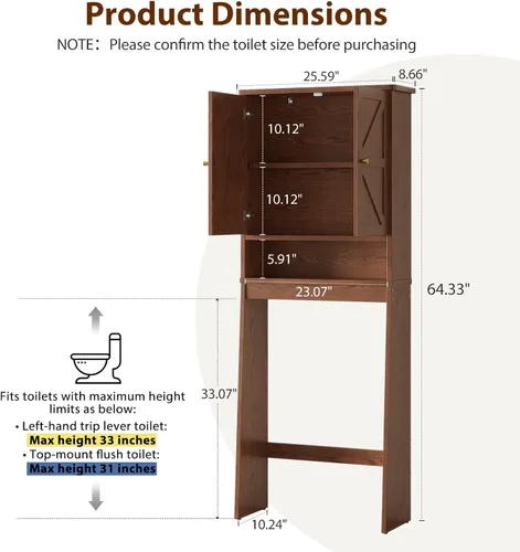 Vista 2 de Over The Toilet Storage Cabinet,Wood Organizer with Barn Door Walnut