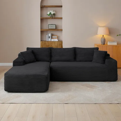 Vista 8 de Sofá deshuesado de 95 pulgadas para sala de estar, sofá modular en forma de Negro+Izquierda