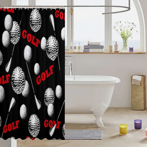 Vista 23 de Decorative White Baseball Shower Curtain Waterproof Polyester Fabric,Red Baseball Bat Bath Curtain Home Bathroom Decor Hanging Curtain with Hooks 72