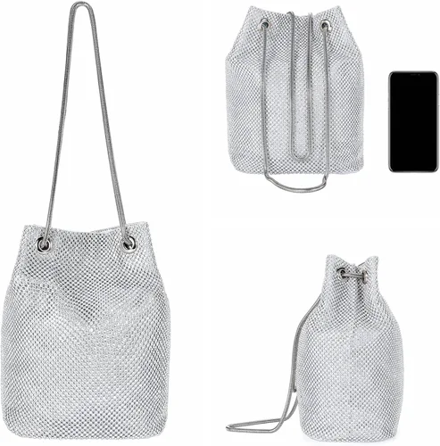 Vista 5 de Ayliss - Bolsa tipo cubo con diamantes de imitación para mujer, que se cruza en el cuerpo, tamaño minipequeño, brillante, de noche