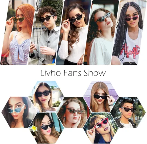 Vista 5 de Livhò Gafas de sol retro vintage angostas ojo de gato para mujer, con marco de plástico