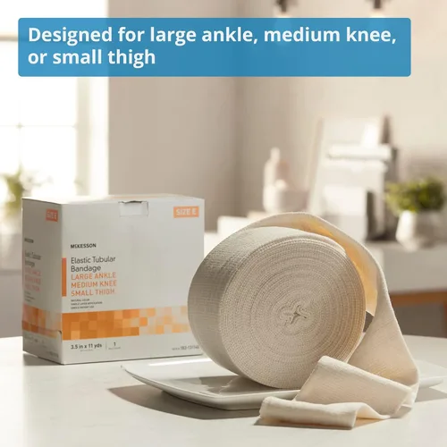 Vista 2 de McKesson Vendaje de soporte tubular elástico, tobillo grande/rodilla media/muslo pequeño, tamaño E, 3 1/2 pulgadas por 11 yardas, 1 unidad, 1 paquete