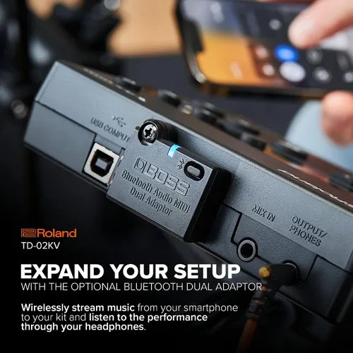 Vista 6 de Roland TD-02KV V-Drums Batería electrónica con capacidad de ejecución expresiva, características de reducción de ruido, redoblante con parche