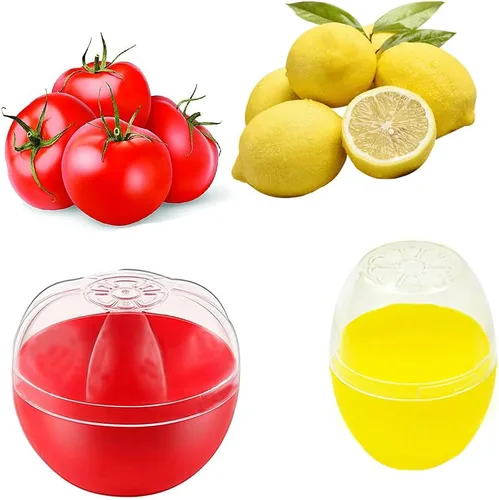 Vista 3 de 5 recipientes de almacenamiento con forma de frutas y verduras para refrigerador, aguacate, pimienta verde, tomate, limón y cebolla
