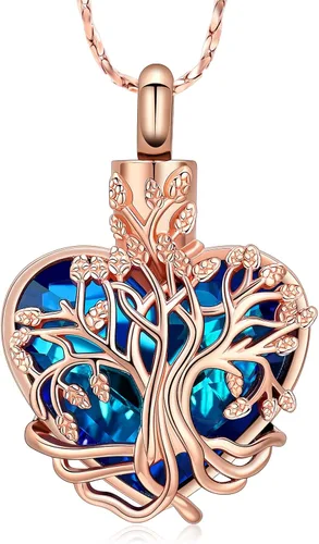Vista 15 de Imrsanl Collar de urna de árbol de la vida con forma de corazón, joyería de cremación para hombres y mujeres, recuerdo, joyería conmemorativa